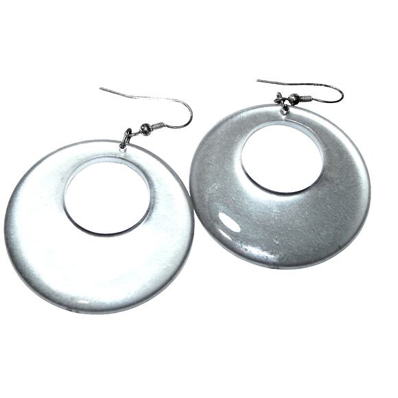 Vintage Shiny Reflective Offset Thick Circle Hoop Earrings - Picture 5 of 7